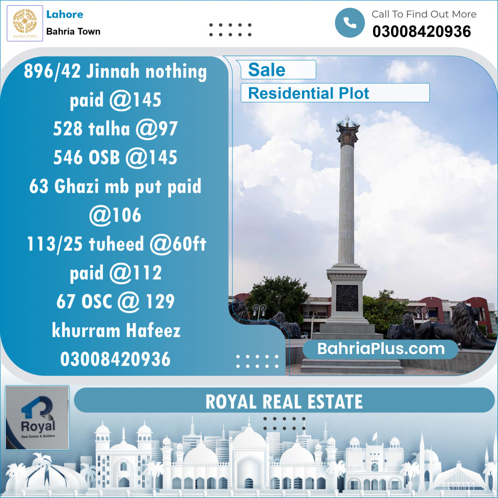 Residential Plot for Sale in Bahria Town, Lahore - (BP-145164)