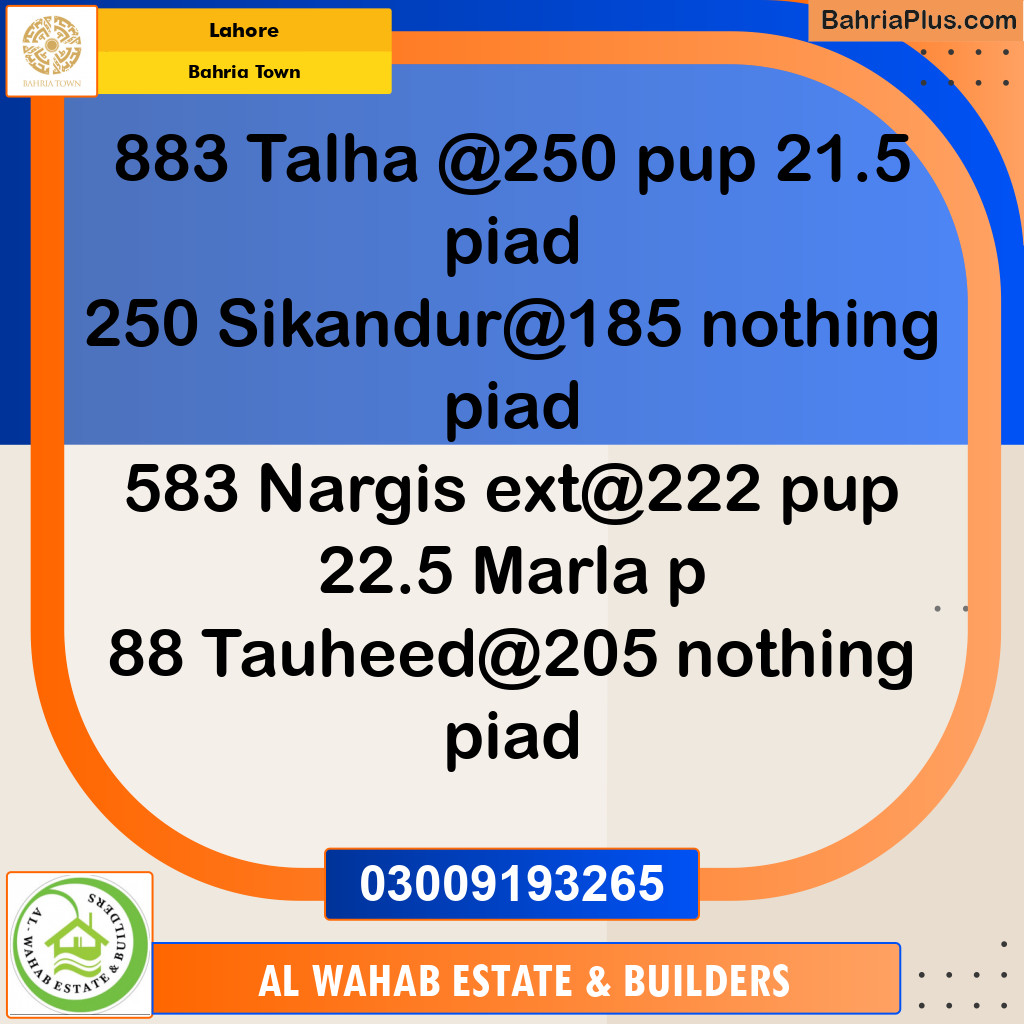 Residential Plot for Sale in Bahria Town, Lahore - (BP-145230)