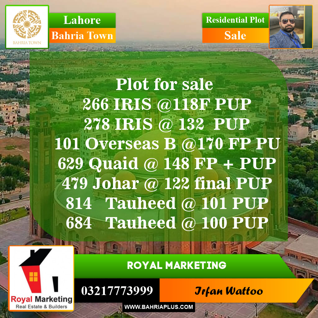 Residential Plot for Sale in Bahria Town, Lahore - (BP-145277)