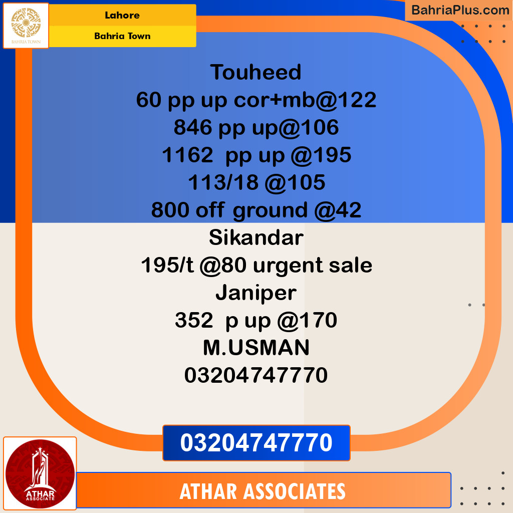 Residential Plot for Sale in Sector F - Tauheed Block -  Bahria Town, Lahore - (BP-145311)