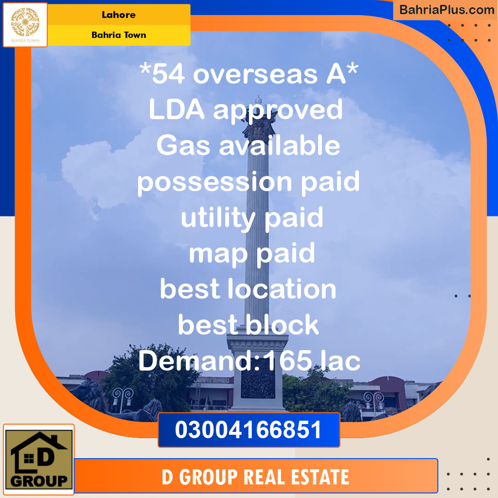 Residential Plot for Sale in Bahria Town, Lahore - (BP-145395)