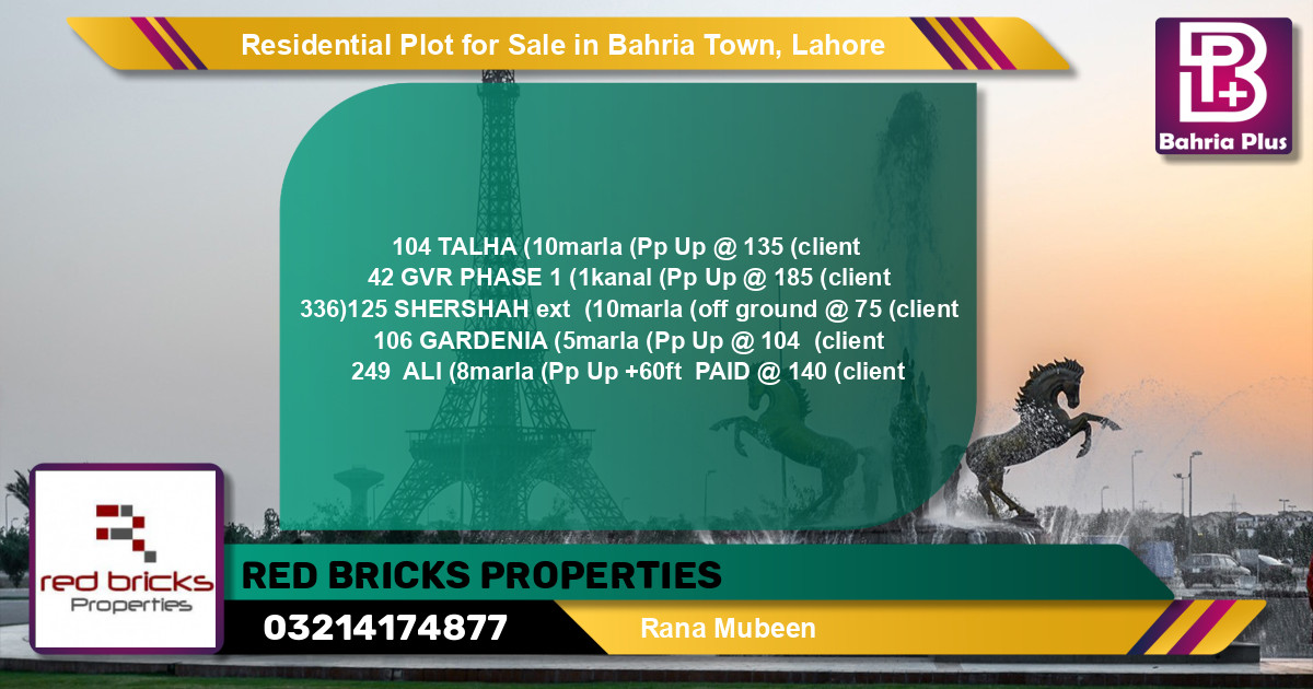 Residential Plot for Sale in Bahria Town, Lahore - (BP-145498)