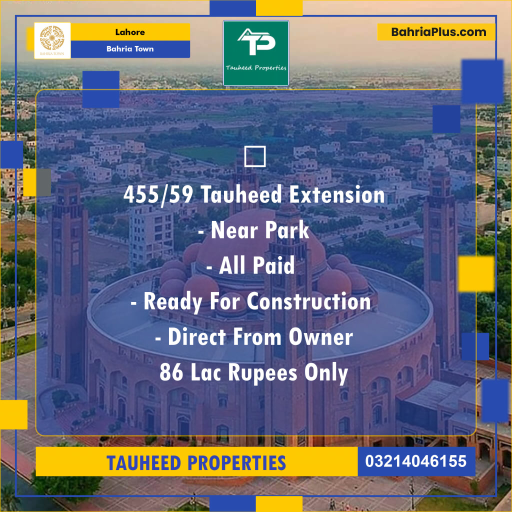 Residential Plot for Sale in Sector F - Tauheed Block -  Bahria Town, Lahore - (BP-145521)