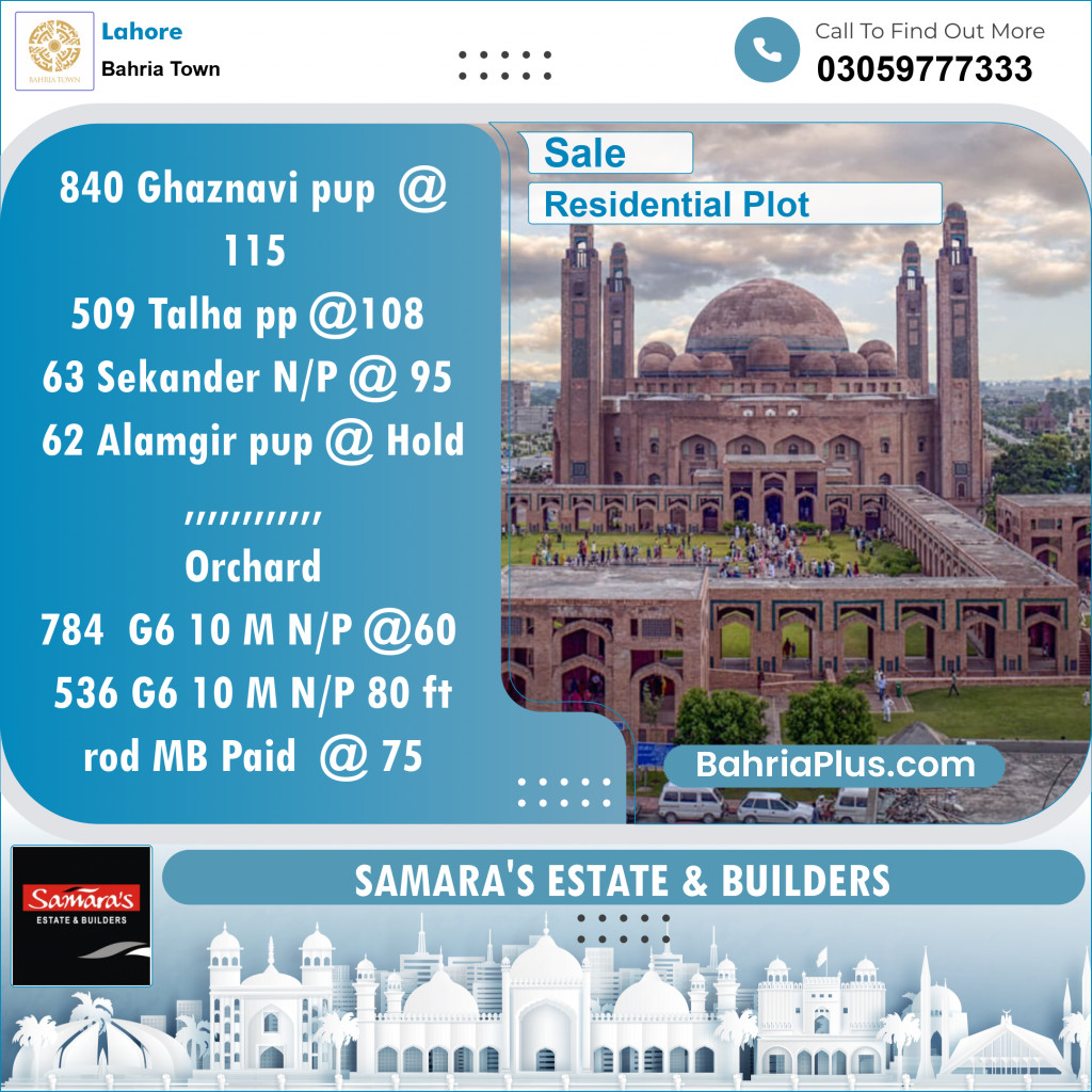 Residential Plot for Sale in Bahria Town, Lahore - (BP-145633)