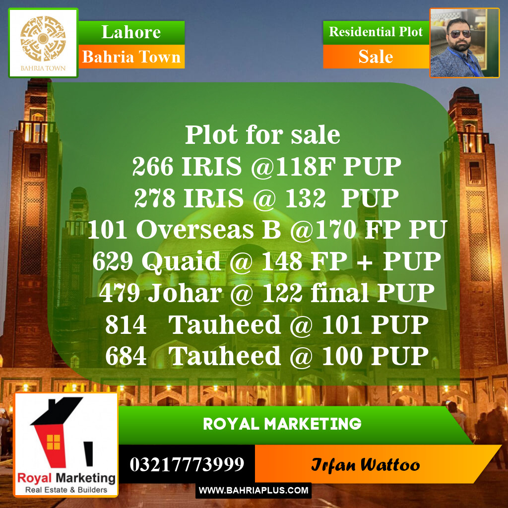 Residential Plot for Sale in Bahria Town, Lahore - (BP-145645)