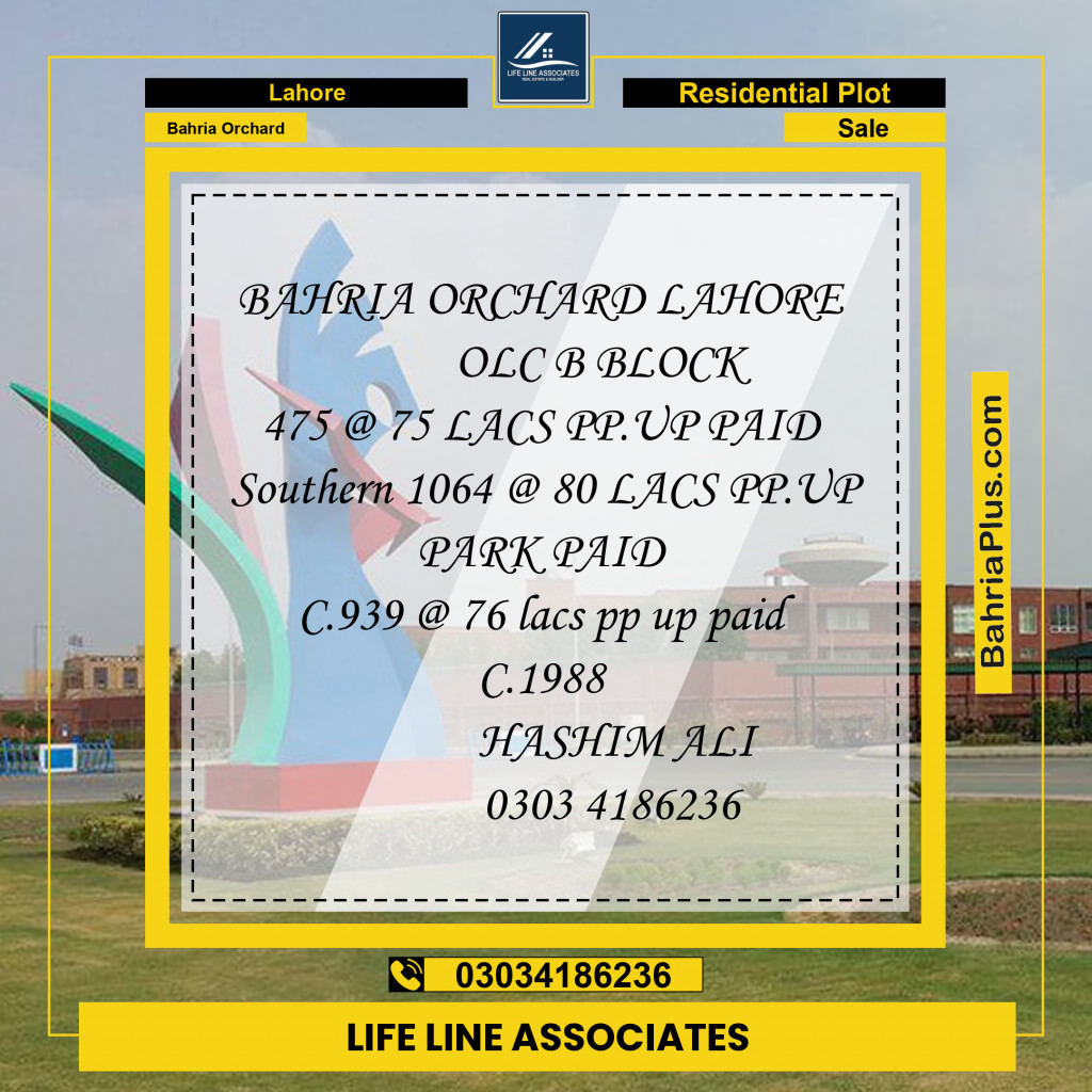 Residential Plot for Sale in Bahria Orchard, Lahore - (BP-145688)