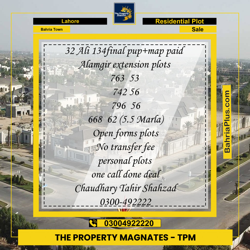 Residential Plot for Sale in Bahria Town, Lahore - (BP-145745)