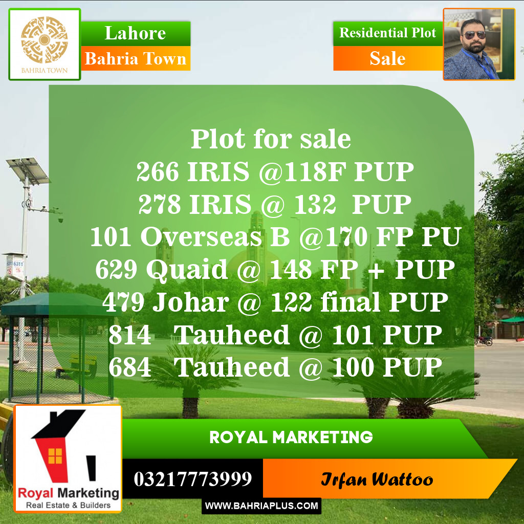 Residential Plot for Sale in Bahria Town, Lahore - (BP-145805)