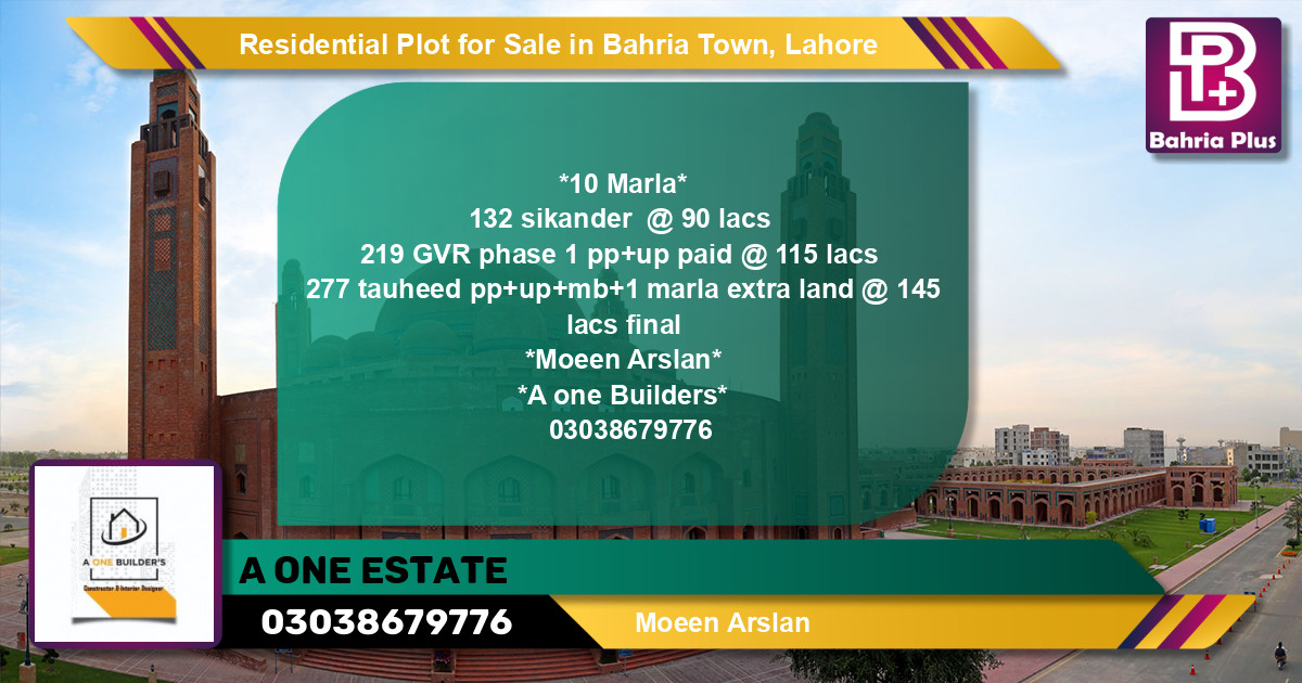 Residential Plot for Sale in Bahria Town, Lahore - (BP-145896)