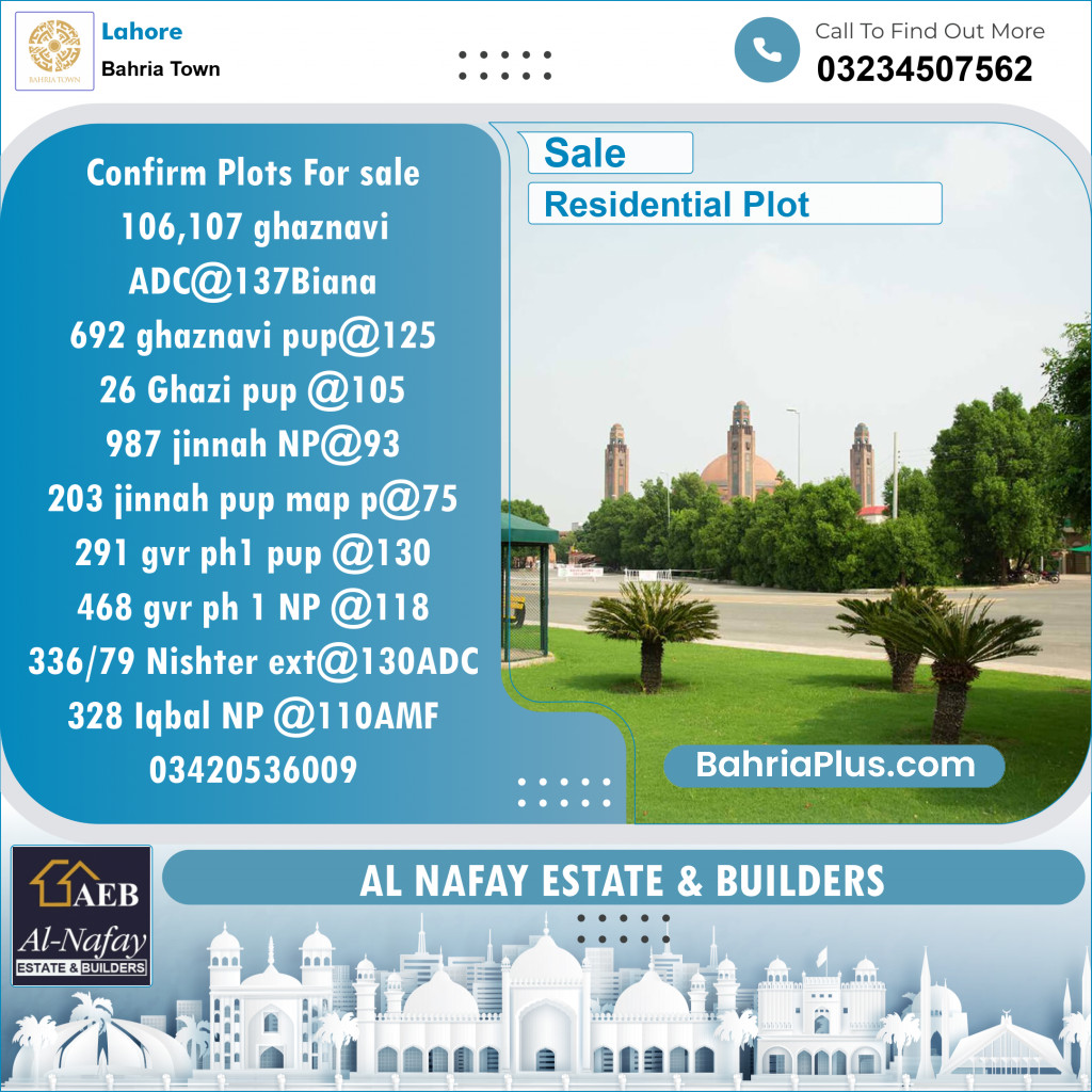 Residential Plot for Sale in Bahria Town, Lahore - (BP-145955)