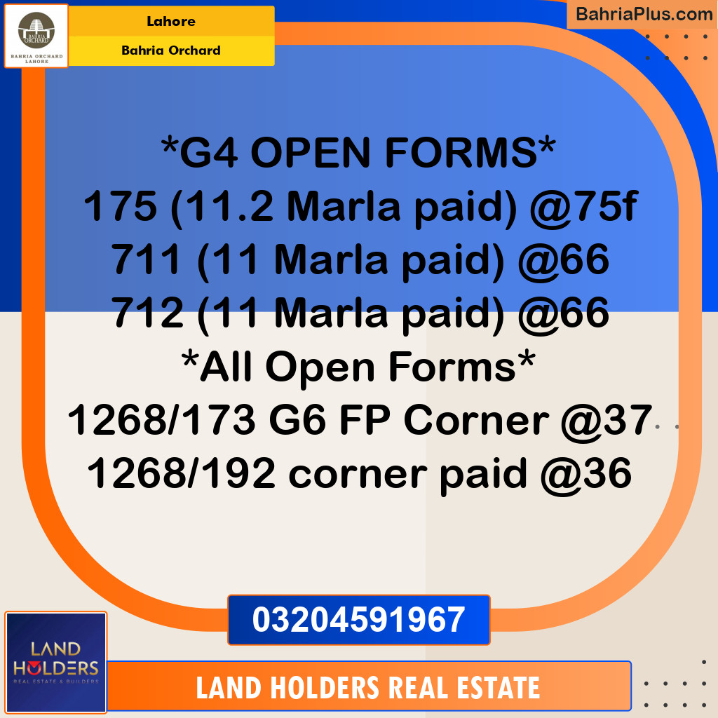 Residential Plot for Sale in Bahria Orchard, Lahore - (BP-145962)