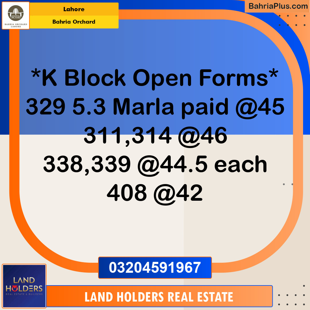 Residential Plot for Sale in Bahria Orchard, Lahore - (BP-145963)