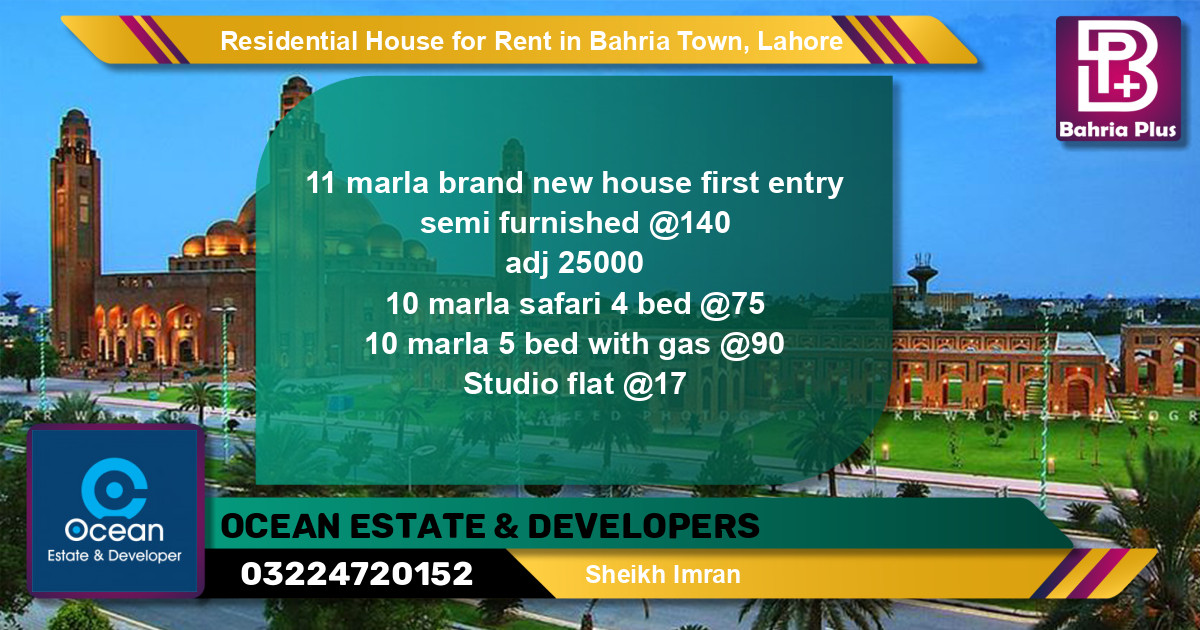 Residential House for Rent in Bahria Town, Lahore - (BP-146134)
