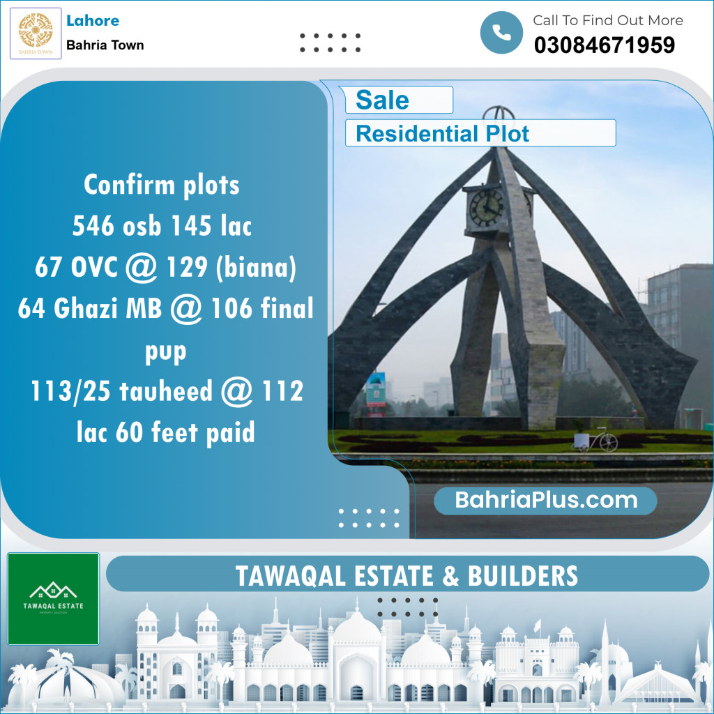 Residential Plot for Sale in Bahria Town, Lahore - (BP-146270)