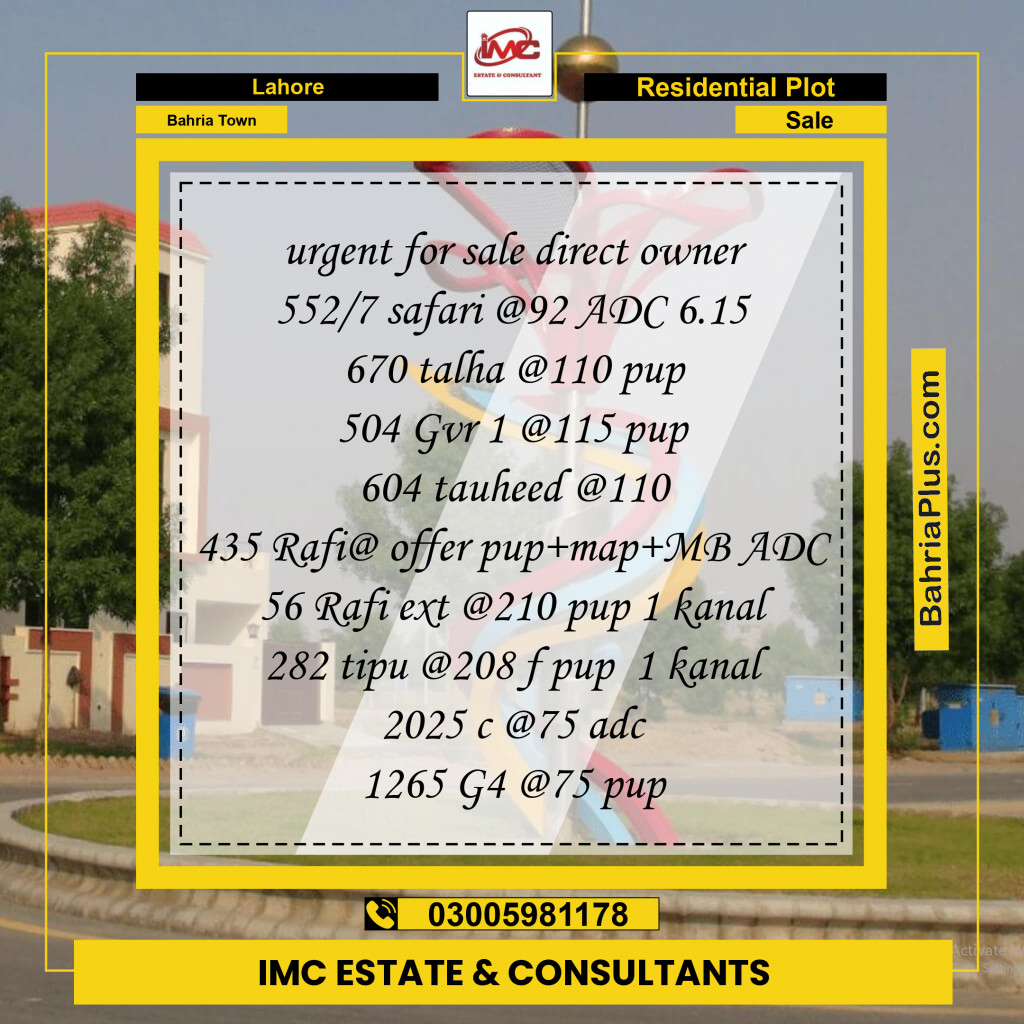 Residential Plot for Sale in Sector B - Safari Villas -  Bahria Town, Lahore - (BP-146300)