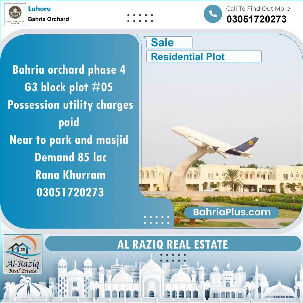 Residential Plot for Sale in Phase 4 - G3 Block -  Bahria Orchard, Lahore - (BP-146462)