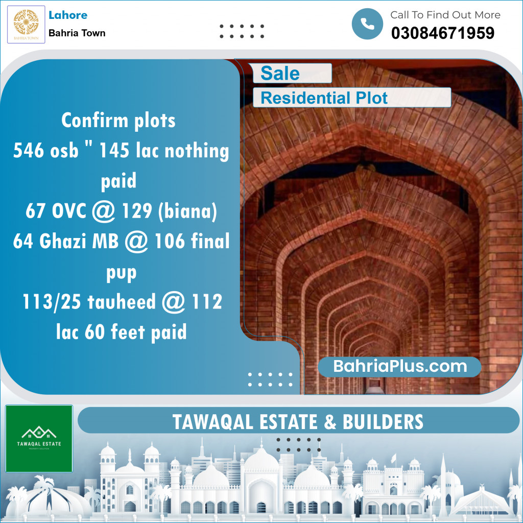 Residential Plot for Sale in Bahria Town, Lahore - (BP-146485)