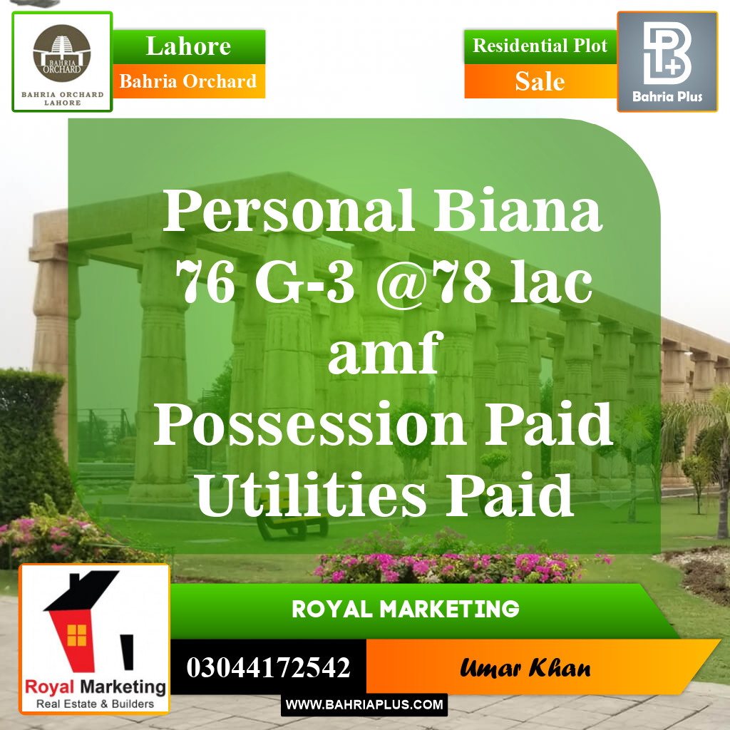 Residential Plot for Sale in Bahria Orchard, Lahore - (BP-146530)