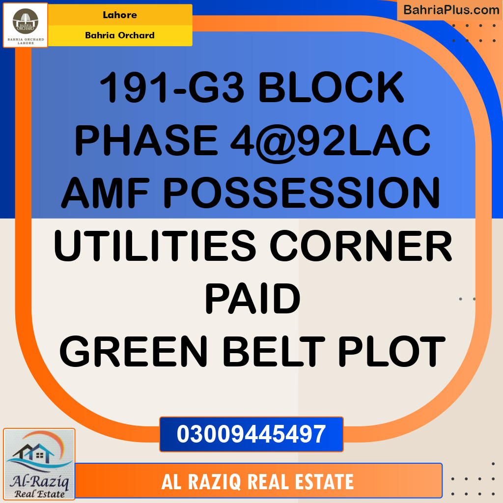 Residential Plot for Sale in Phase 4 - G3 Block -  Bahria Orchard, Lahore - (BP-146566)