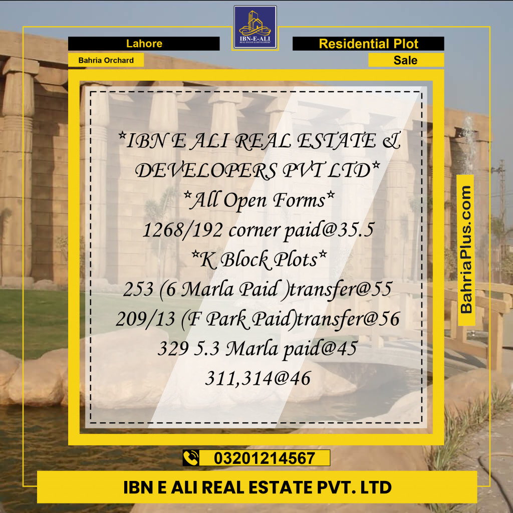 Residential Plot for Sale in Bahria Orchard, Lahore - (BP-146578)