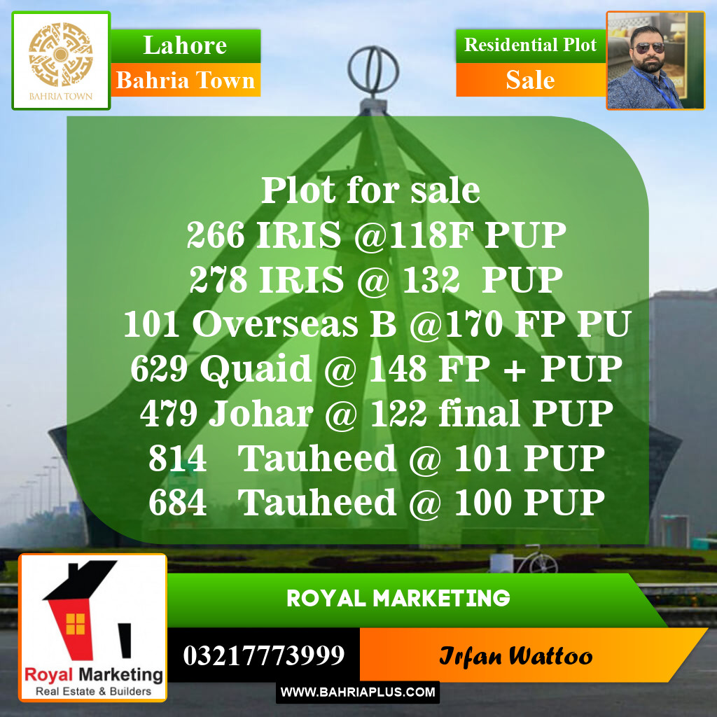 Residential Plot for Sale in Bahria Town, Lahore - (BP-146606)