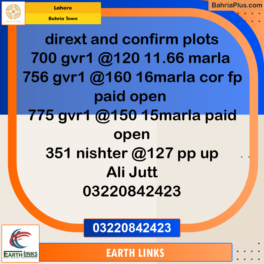 Residential Plot for Sale in Bahria Town, Lahore - (BP-146637)