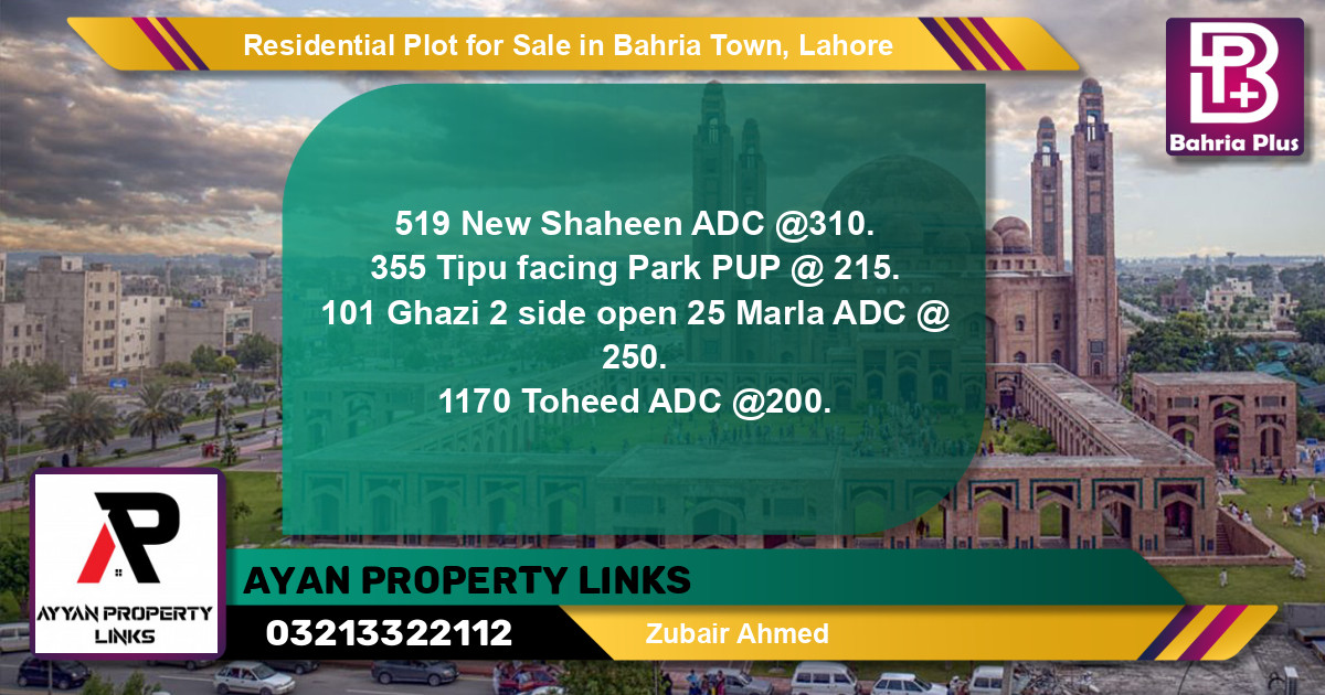 Residential Plot for Sale in Bahria Town, Lahore - (BP-146640)