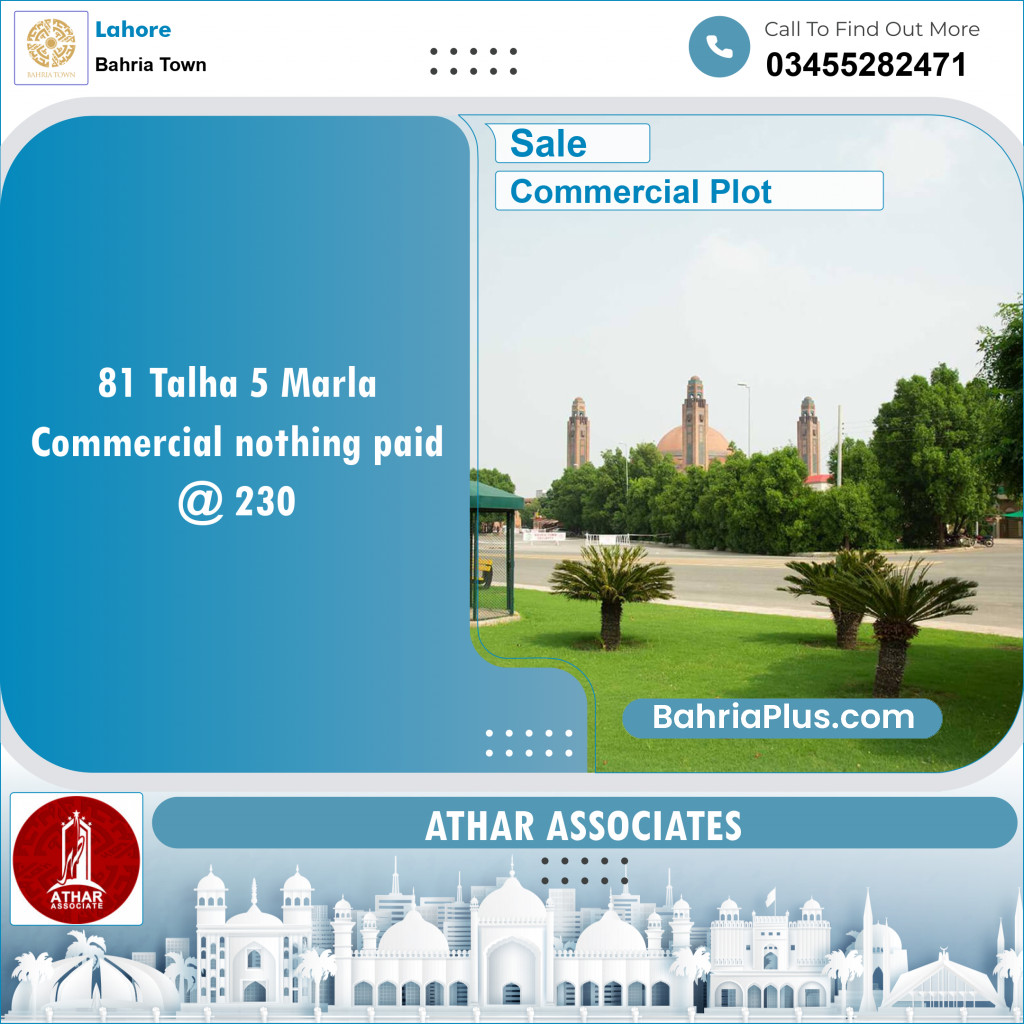 Commercial Plot for Sale in Sector F - Talha Block -  Bahria Town, Lahore - (BP-146670)
