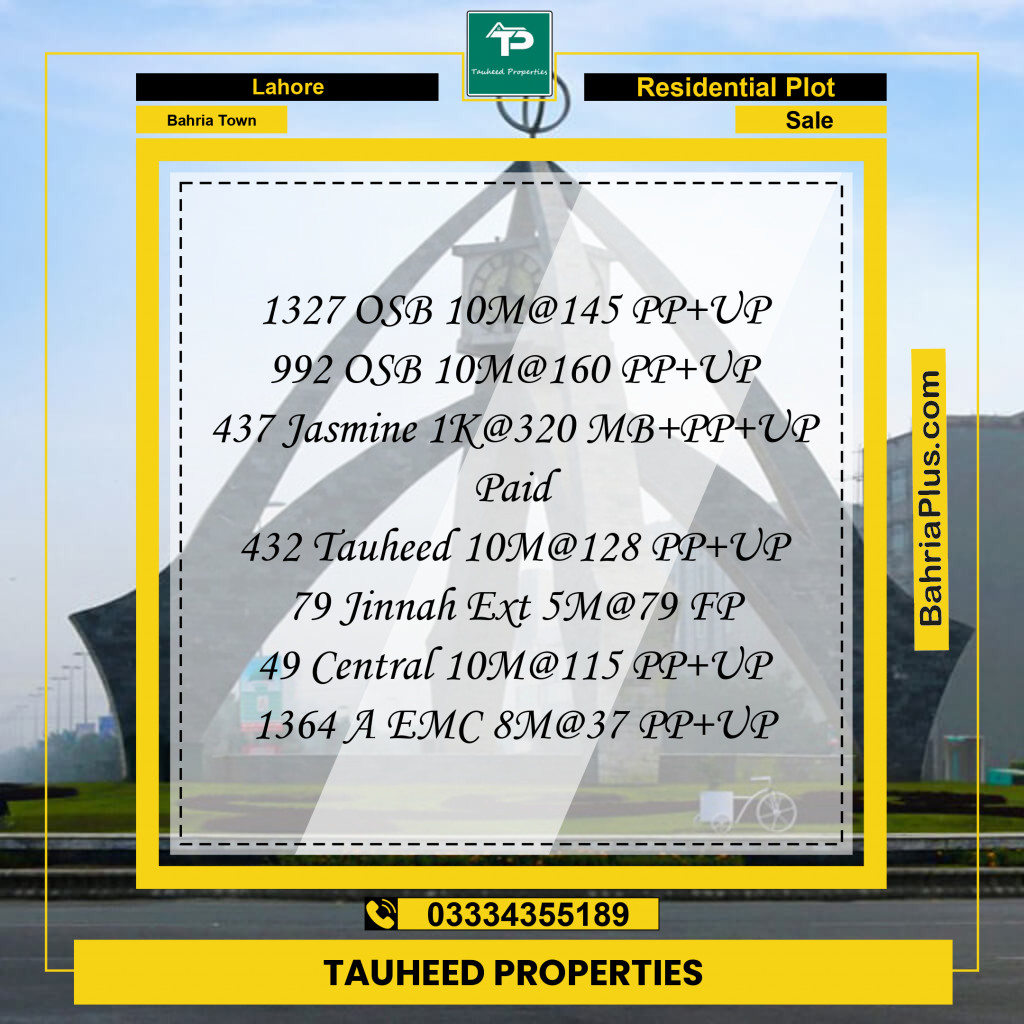 Residential Plot for Sale in Bahria Town, Lahore - (BP-146734)