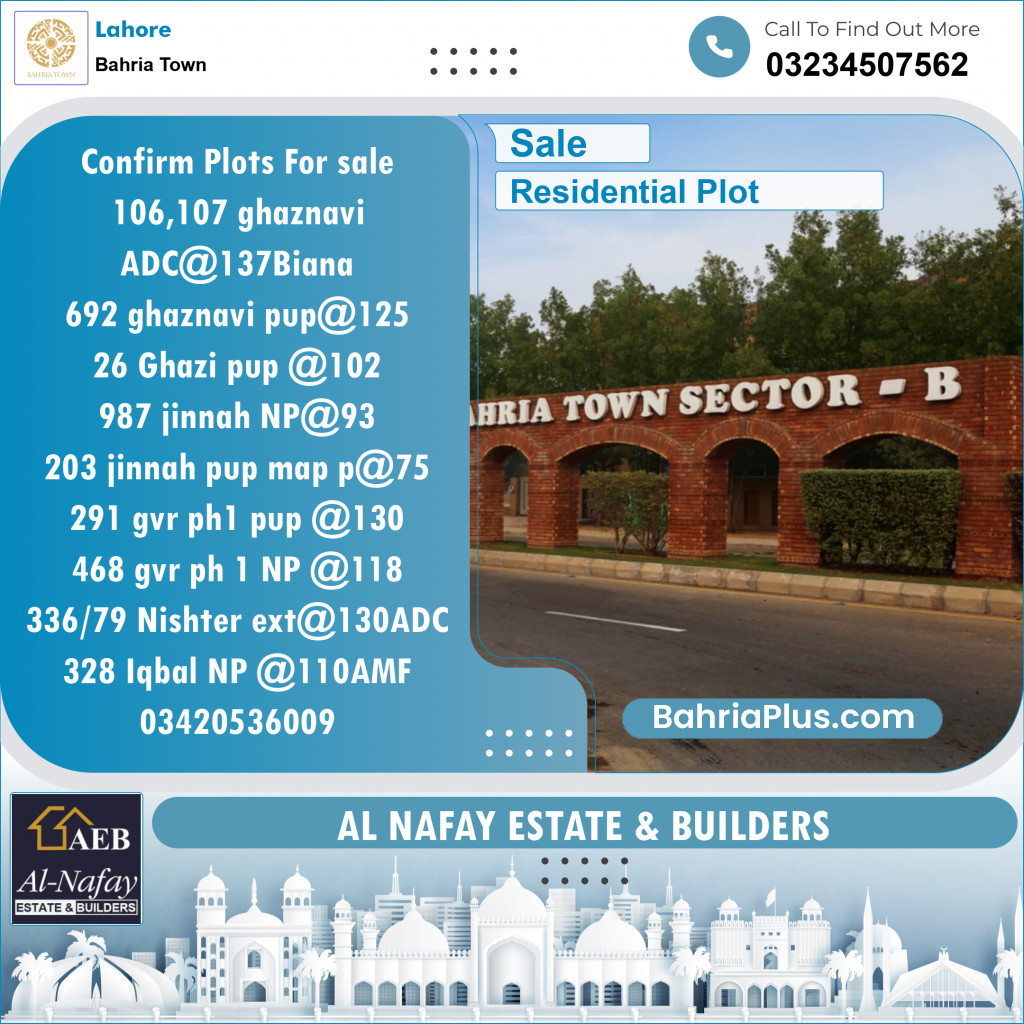Residential Plot for Sale in Sector F - Ghaznavi Block -  Bahria Town, Lahore - (BP-146743)
