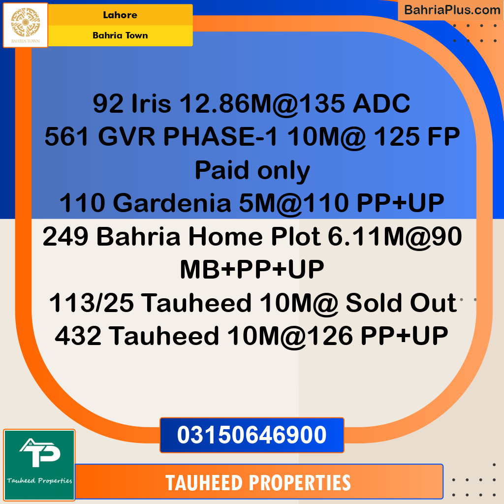 Residential Plot for Sale in Bahria Town, Lahore - (BP-146795)