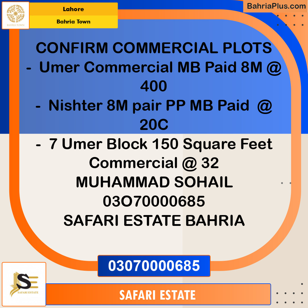 Commercial Plot for Sale in Bahria Town, Lahore - (BP-146821)