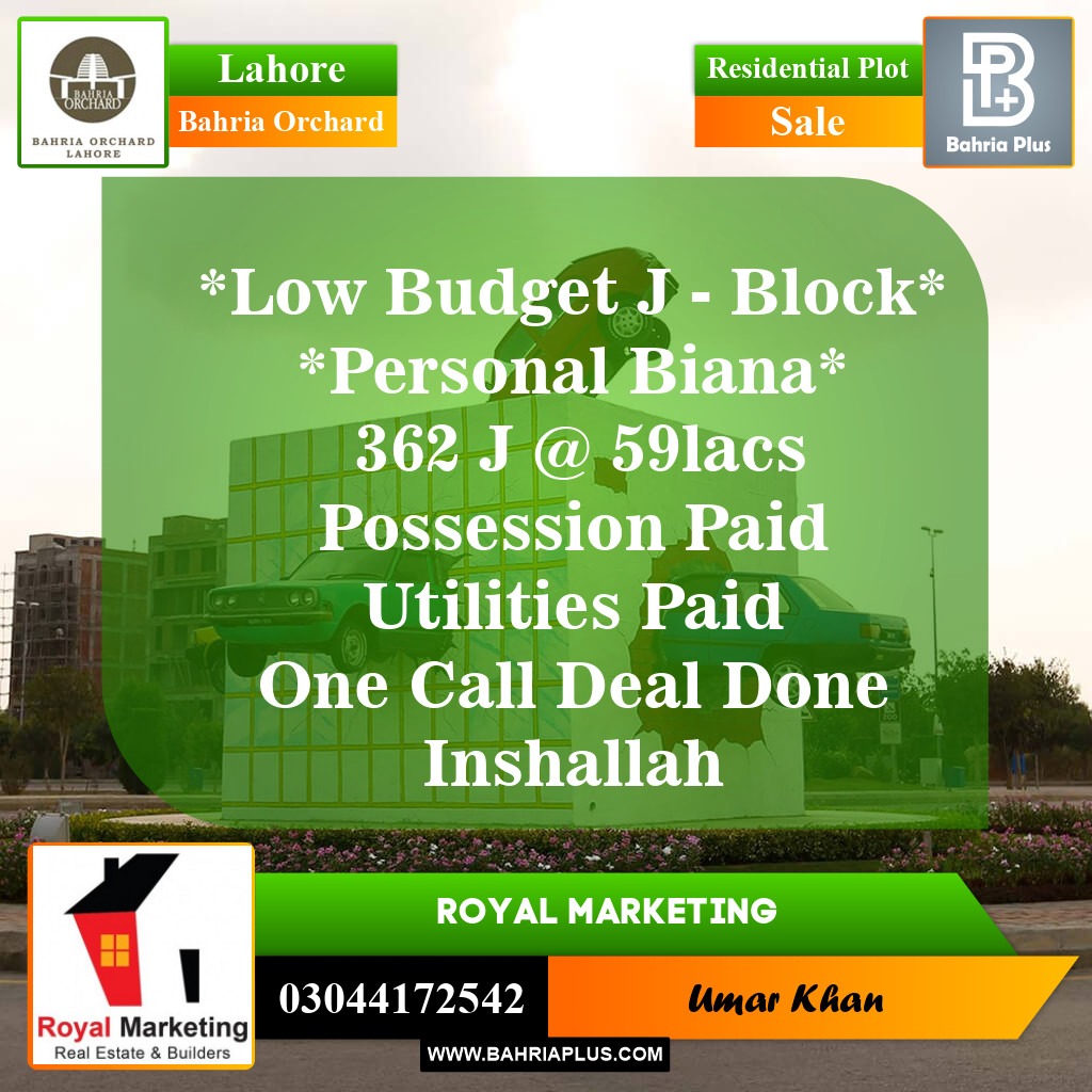 Residential Plot for Sale in Bahria Orchard, Lahore - (BP-146831)