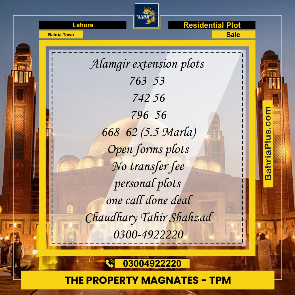 Residential Plot for Sale in Bahria Town, Lahore - (BP-146879)