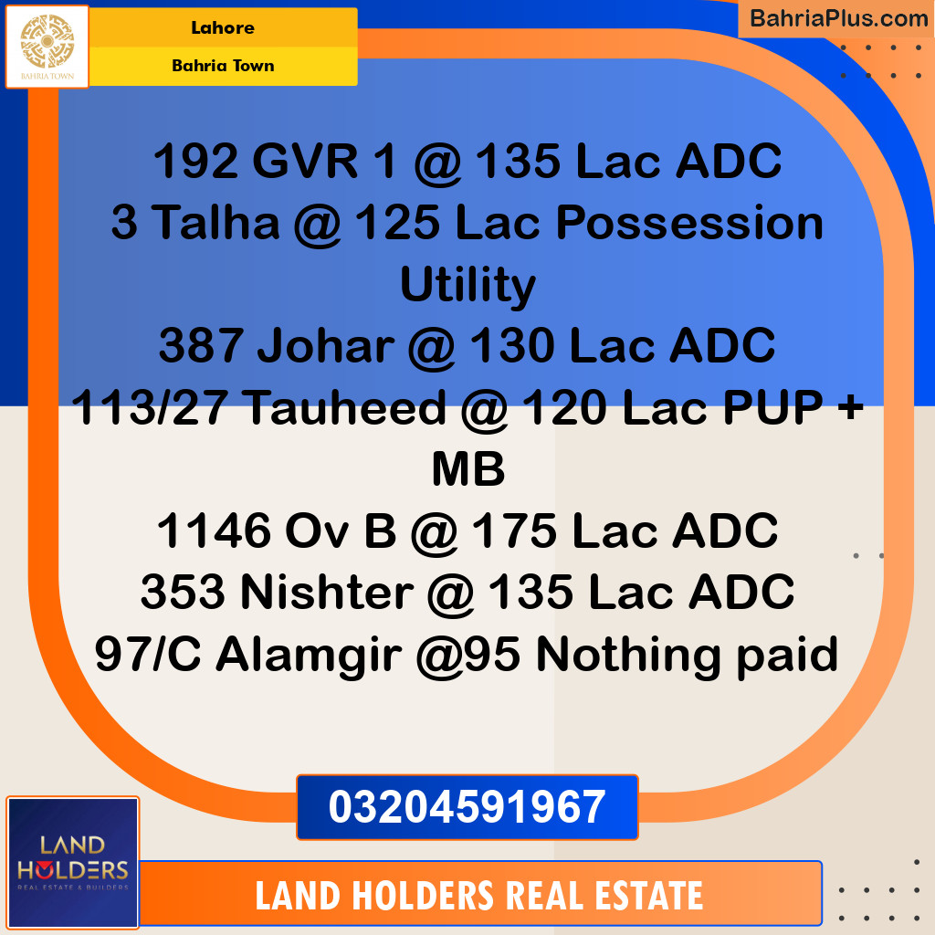Residential Plot for Sale in Bahria Town, Lahore - (BP-146898)