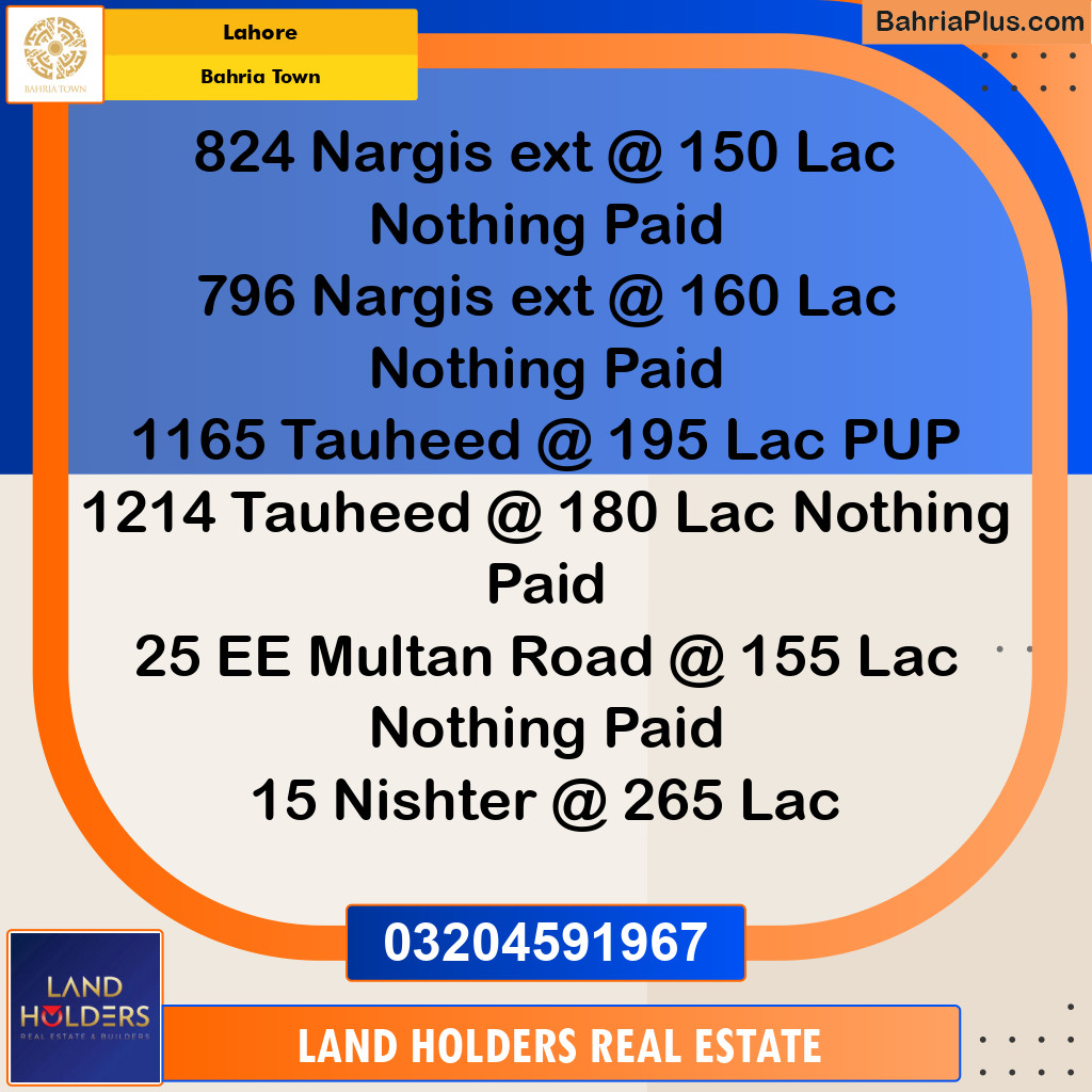 Residential Plot for Sale in Sector C - Nargis/Hussain Ext. -  Bahria Town, Lahore - (BP-146902)