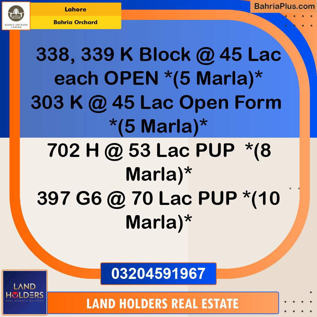 Residential Plot for Sale in Bahria Orchard, Lahore - (BP-146906)