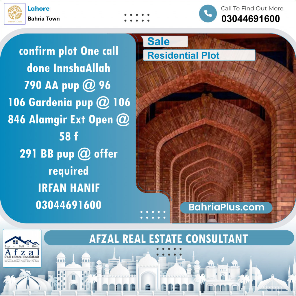Residential Plot for Sale in Bahria Town, Lahore - (BP-147075)