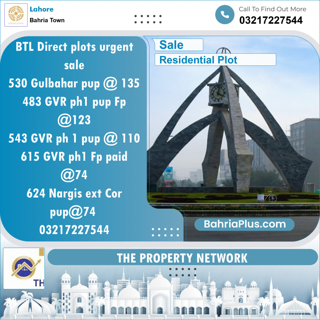 Residential Plot for Sale in Sector C - Gulbahar Block -  Bahria Town, Lahore - (BP-147078)