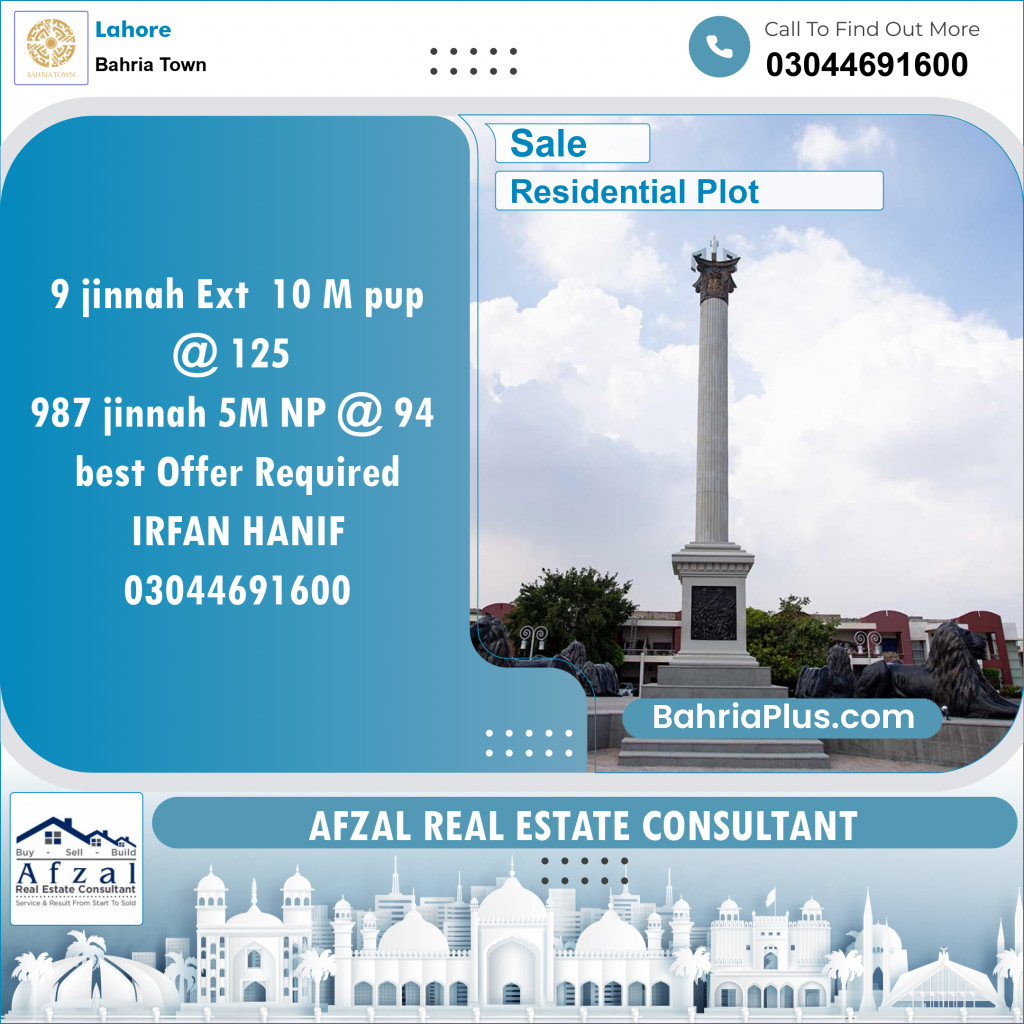 Residential Plot for Sale in Bahria Town, Lahore - (BP-147079)