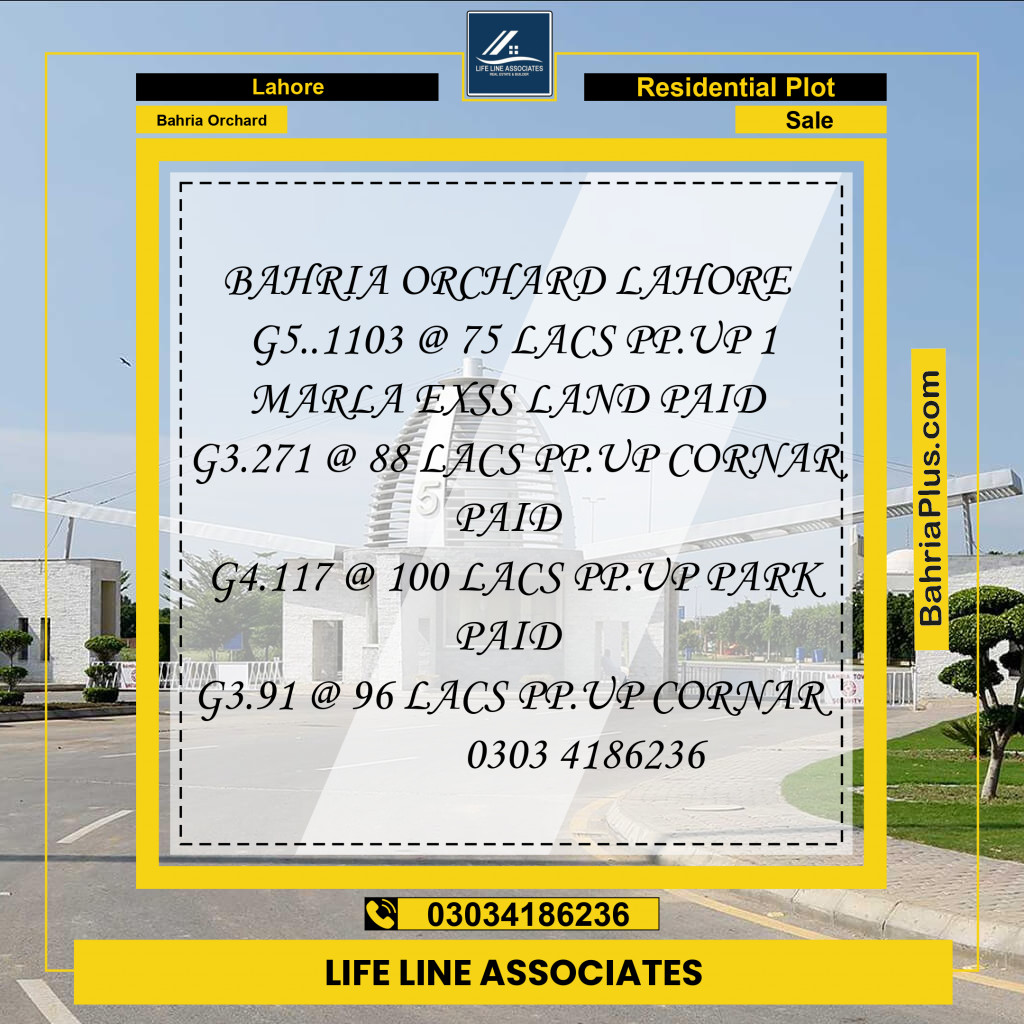 Residential Plot for Sale in Phase 4 - G5 Block -  Bahria Orchard, Lahore - (BP-147080)