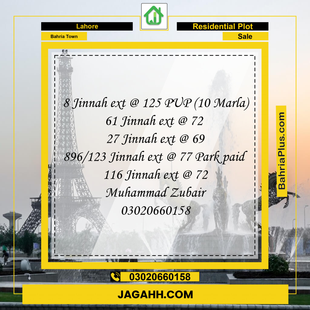 Residential Plot for Sale in Sector E - Jinnah Ext. Block -  Bahria Town, Lahore - (BP-147202)