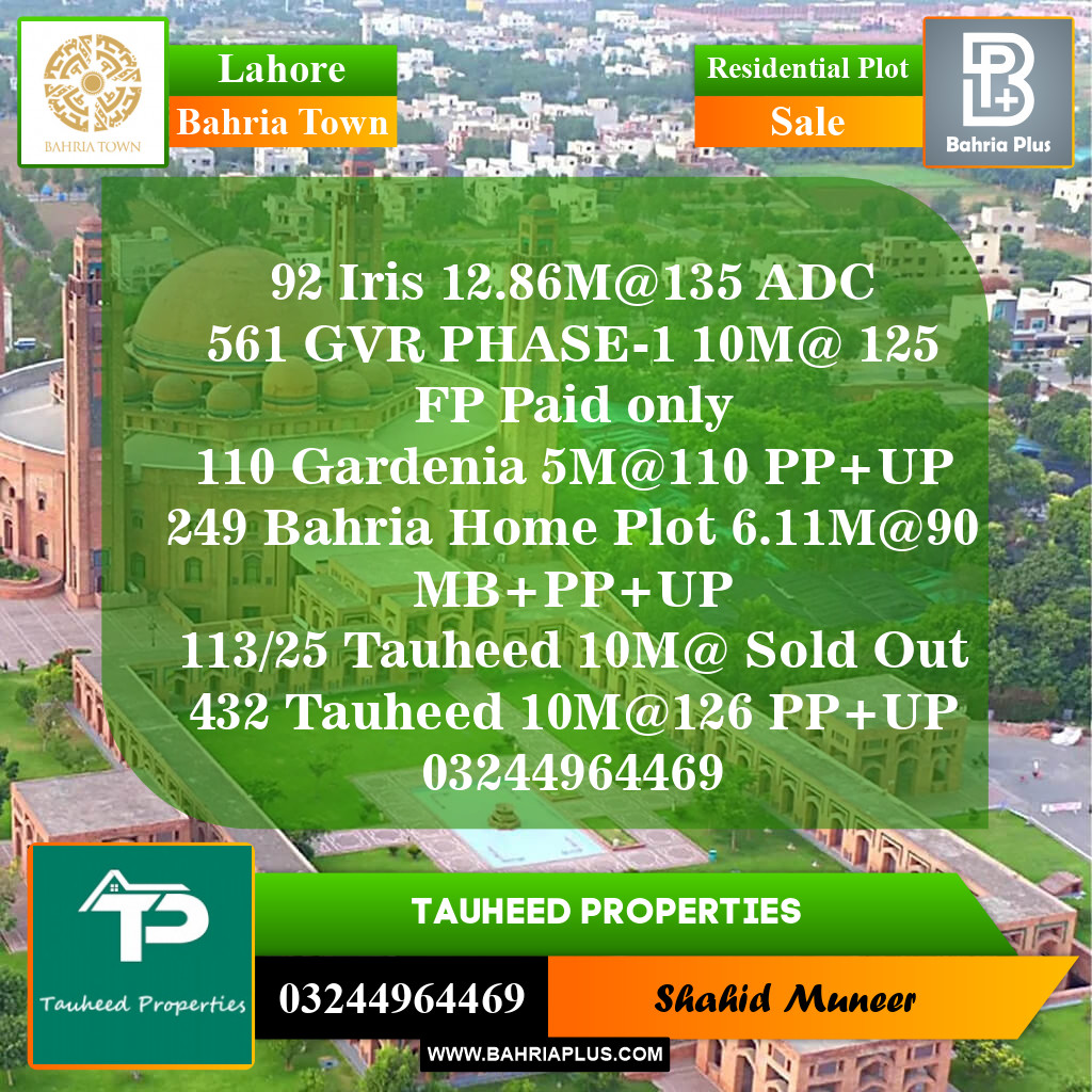 Residential Plot for Sale in Bahria Town, Lahore - (BP-147206)