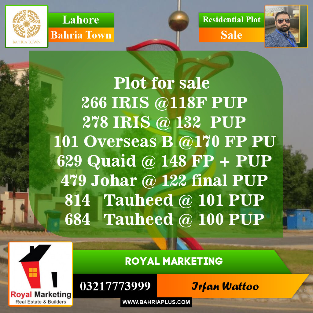 Residential Plot for Sale in Bahria Town, Lahore - (BP-147217)