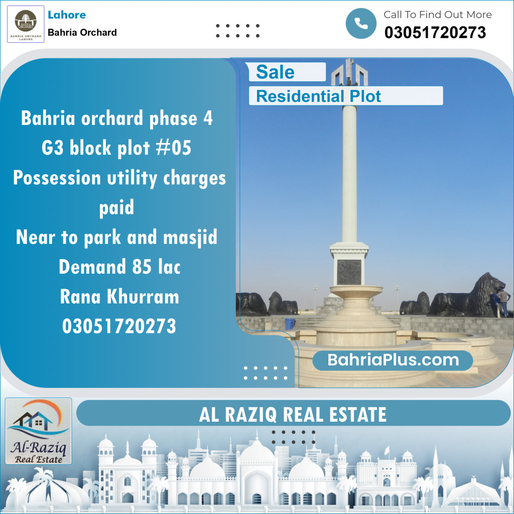 Residential Plot for Sale in Phase 4 - G3 Block -  Bahria Orchard, Lahore - (BP-147276)