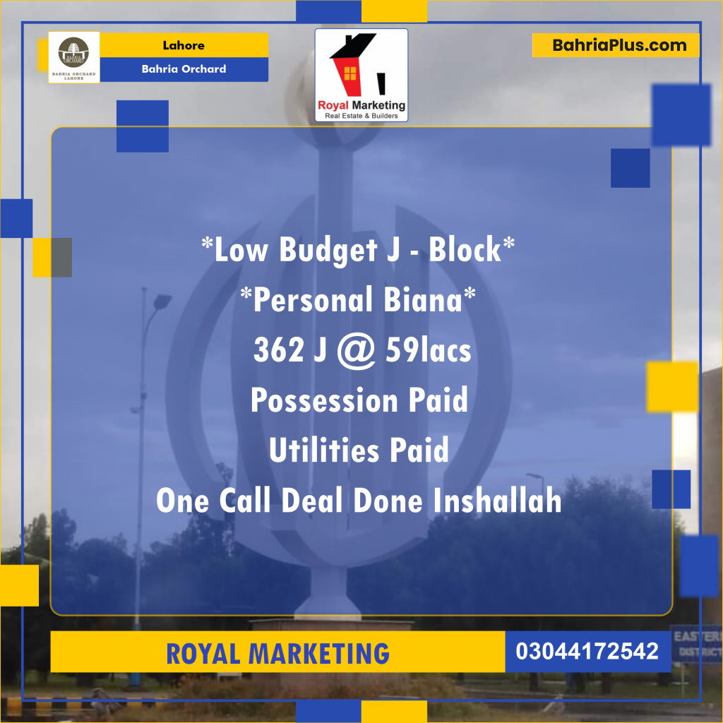 Residential Plot for Sale in Bahria Orchard, Lahore - (BP-147387)