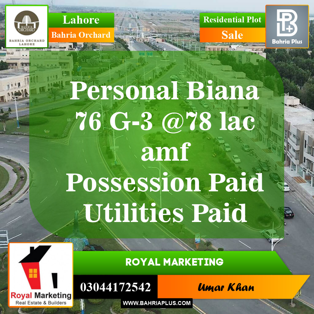 Residential Plot for Sale in Bahria Orchard, Lahore - (BP-147414)