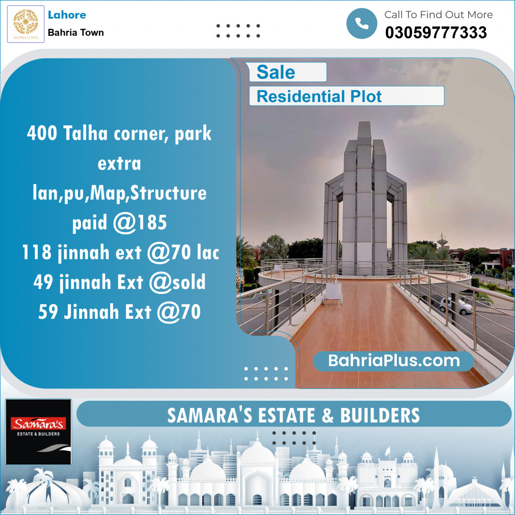 Residential Plot for Sale in Bahria Town, Lahore - (BP-147511)