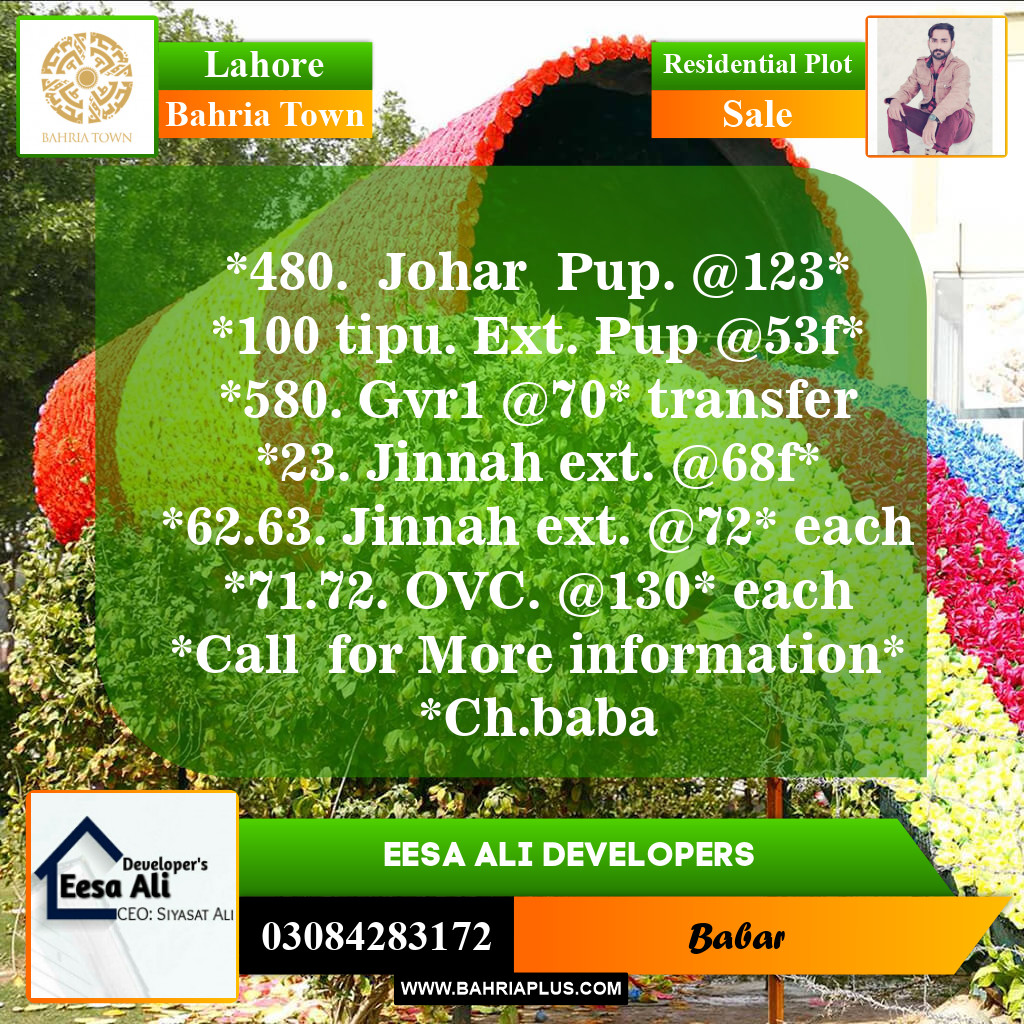 Residential Plot for Sale in Sector E - Johar Block -  Bahria Town, Lahore - (BP-147624)