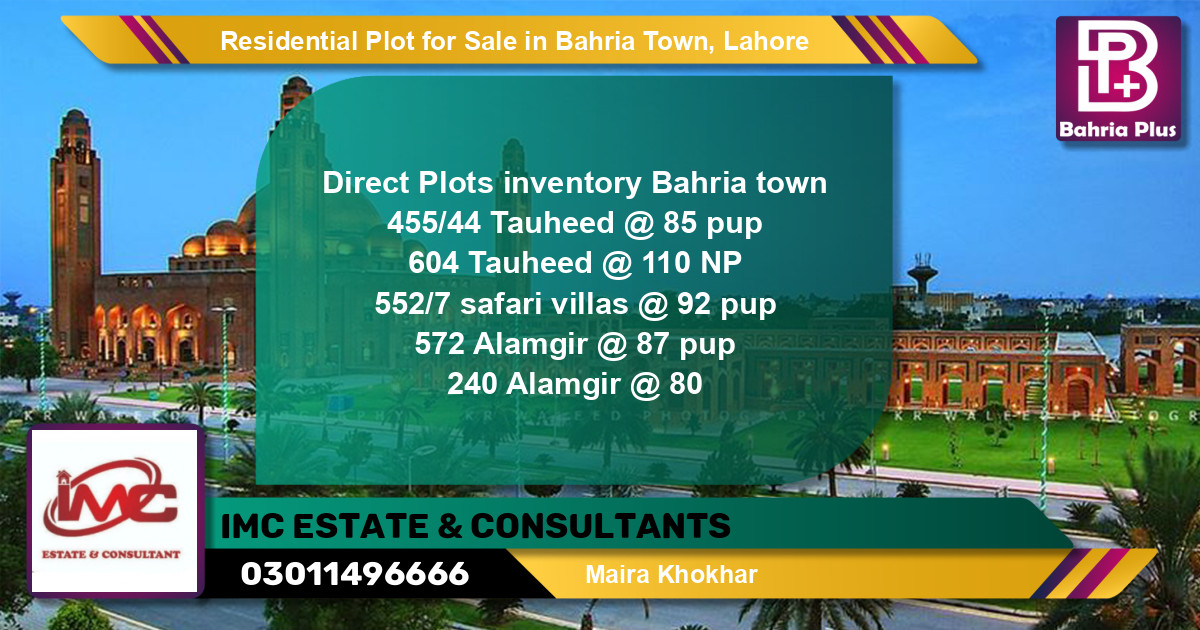 Residential Plot for Sale in Sector F - Tauheed Block -  Bahria Town, Lahore - (BP-147628)